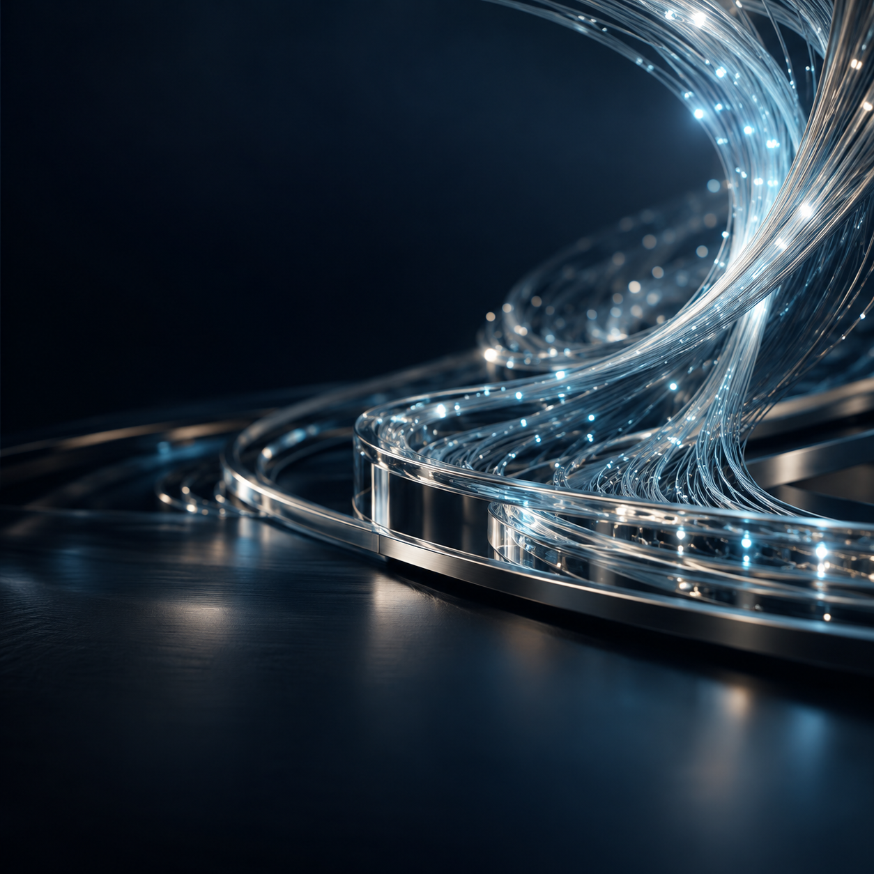 Composição abstrata de ligações luminosas, alusiva à inteligência artificial e à integração de informação